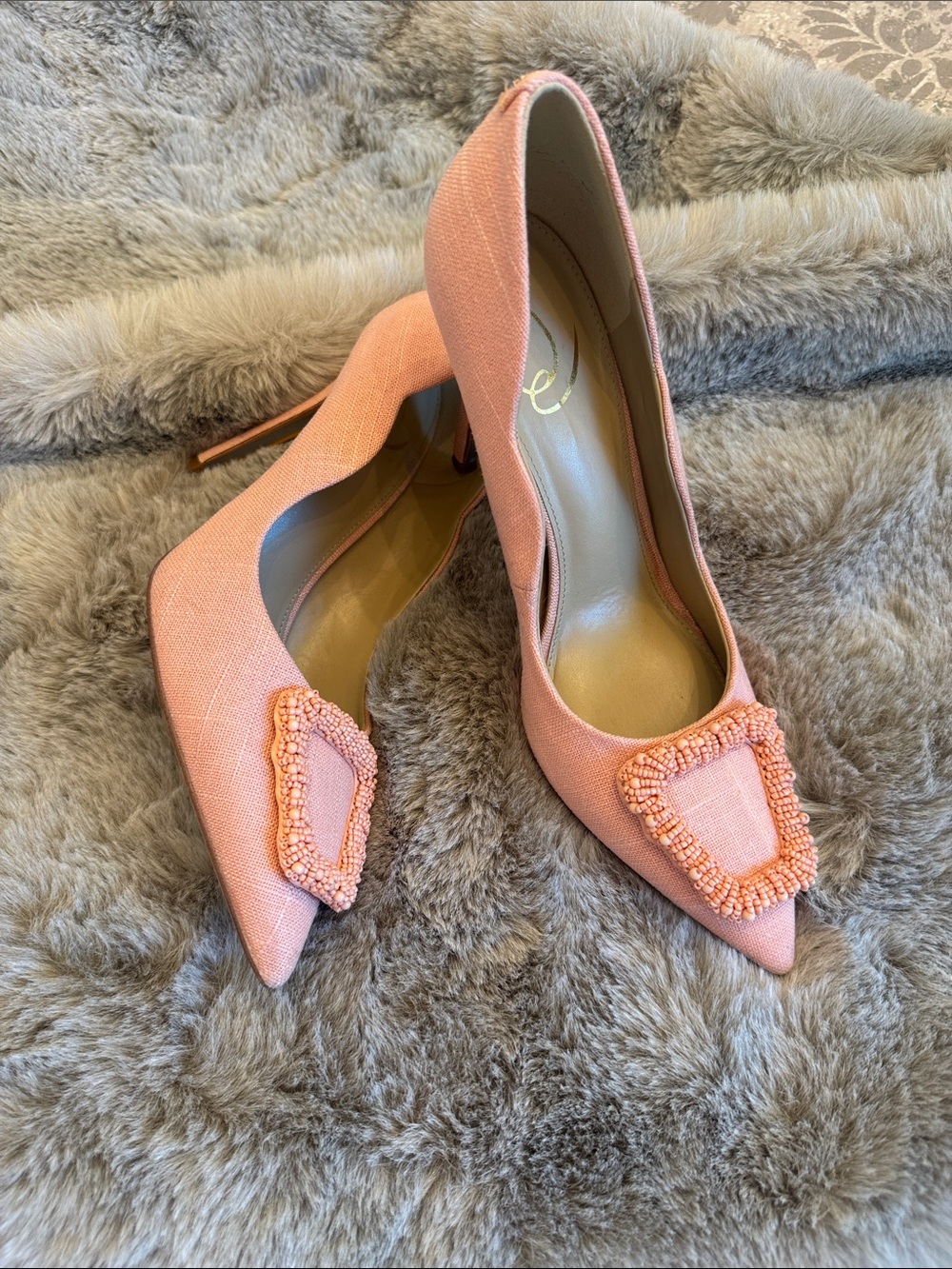 Sam Edelman Pink Beaded Pointed Toe Pumps - Picture 9 of 11